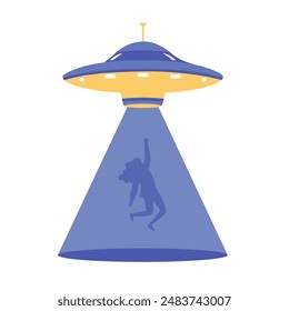 UFO abducts a man, isolated vector illustration on a white background.