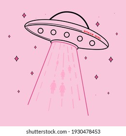UFO abducts a woman icon vector illustration