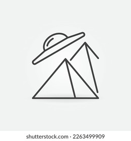UFO above Pyramids vector concept icon or sign in thin line style