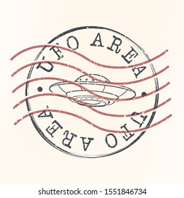 Ufo Activity Stamp. Vector Vintage Art Style. Badge Old Alien Symbol.