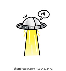 UFO alien aircraft,Hand drawn,Vector,Illustration.