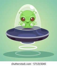 Ufo alien character. Vector flat cartoon illustration 