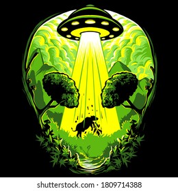 Ufo alien cow invasion illustration vector
