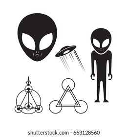 UFO or Alien and Crop sign, vector isolate on white background.