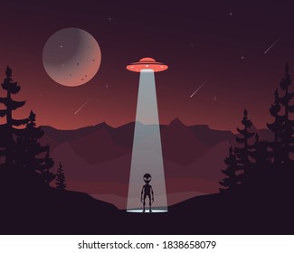 Ufo con alienígena entra en la tierra