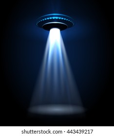 UFO Alien Flying With Lights Vector Illustration