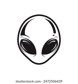 UFO alien icon black isolated on white background Vector Illustration in black. Perfect for sci-fi, space, paranormal themed designs. Vintage monochrome alien