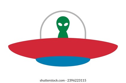 Ufo with alien icon, flying saucer - stock vector