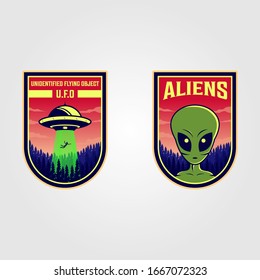 Vektorillustration-Patches für Ufos und Alien-Logo