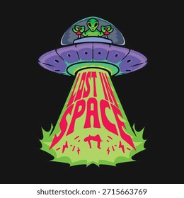 OVNI o avión alienígena secuestrado humano con la palabra perdida en el diseño espacial estilo streetwear