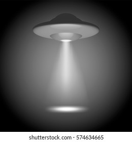 UFO, Alien Ship, The Tractor Beam, Spotlight, Vector Illustration, Background.