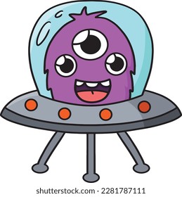 UFO Alien Space Cartoon Colored Clipart 