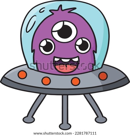 UFO Alien Space Cartoon Colored Clipart 
