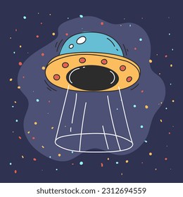 Ufo alien space spaceship sticker concept. Vector graphic design illustration