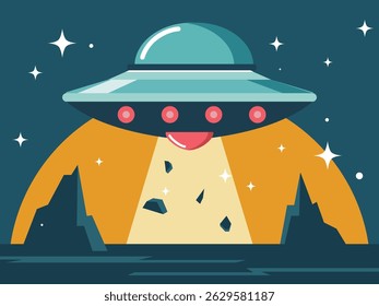 ufo, alien space vehicle, flying, hovering object, flying saucer, simple vector illustration