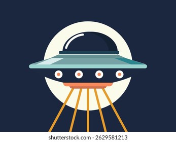 ufo, alien space vehicle, flying, hovering object, flying saucer, simple vector illustration