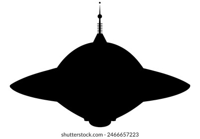 UFO alien spacecraft black vector Silhouette, simple alien ship symbol vector, space flying saucer.