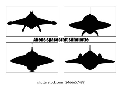 UFO alien spacecraft black vector Silhouette Collection, simple alien ship symbol vector, space flying saucer.