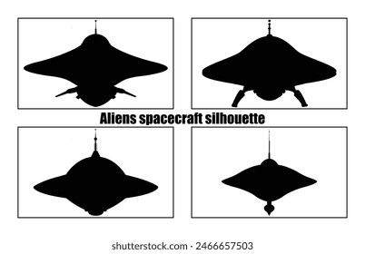 UFO alien spacecraft black vector Silhouette Collection, simple alien ship symbol vector, space flying saucer.