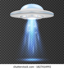 UFO - alien spaceship with blue lights. isolated on background. Vector illustration. Eps 10.