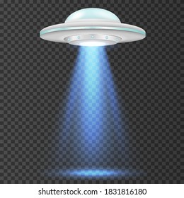 UFO - alien spaceship with blue lights. isolated on background. Vector illustration. Eps 10.