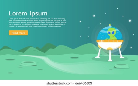 Ufo alien spaceship exploring planet illustration desighn