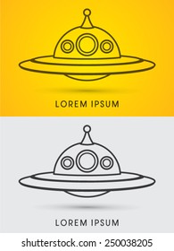 UFO , Alien spaceship flying, cartoon, outline, logo, symbol, icon, graphic, vector.