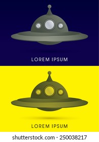 UFO , Alien spaceship flying, cartoon, outline, logo, symbol, icon, graphic, vector.