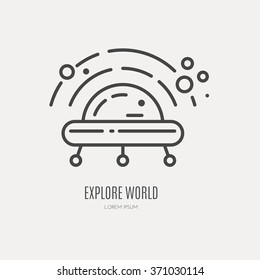 UFO or alien spaceship logo made in trendy line stile vector. Space series. Space exploration and adventure symbol. Explore the world and travel concept.