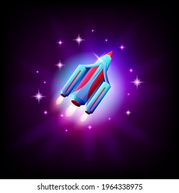 Ufo alien spaceship on the background of space and stars icon, vector illustration.