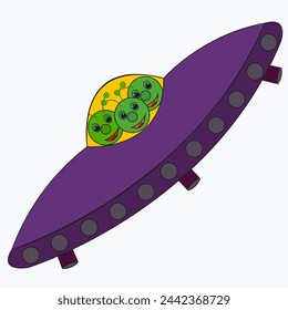 UFO. Alien. Three cartoon UFOs in a flying saucer. Sticker