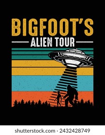 UFO Alien T-shirt Design Bigfoot's alien tour