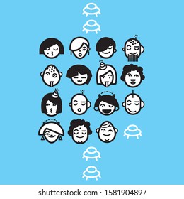 UFO Alien vector icon set with male and 