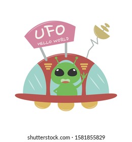 UFO and alien vector illustration cartoon isolated on white background. Alien funny cartoon. 