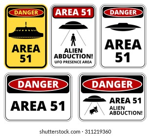 UFO, Aliens and Area 51 danger warning road signs vector collection