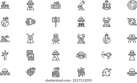 Ufo and aliens icons High-Quality Vector Icons Collection with Editable Stroke. Ideal for Professional and Creative Projects.