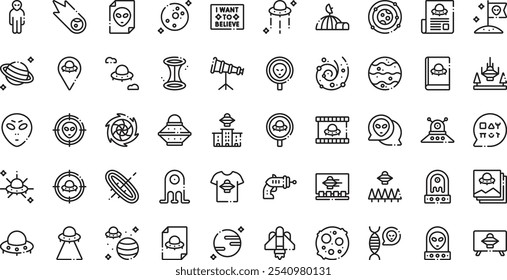 Ícones de ufo e alienígenas Coleção de ícones vetoriais de alta qualidade com traçado editável. Ideal para projetos profissionais e criativos.
