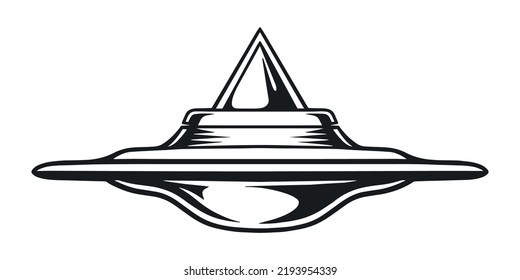 UFO Aliens monochrome Aufkleber Vintage paranormales Fahrzeug für den Flug in die Luft-Luft-Luft-fliegender Untertasse Martians Roaming Galaxie einzelne Vektorgrafik