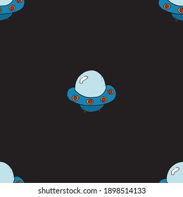 Ufo and aliens Seamless pattern. Cute Doodles space ships sketch. Hand drawn Cartoon Vector illustration.
