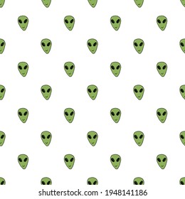 Ufo and aliens Seamless pattern. Cute Doodles space ships sketch. Hand drawn Cartoon Vector illustration.