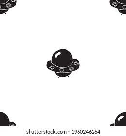 Ufo and aliens Seamless pattern. Cute Doodles space ships sketch. Hand drawn Cartoon Vector illustration.