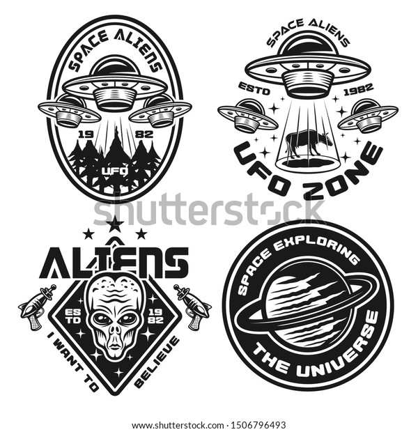 Ufo Aliens Set Vector Emblems Labels Stock Vector (Royalty Free ...