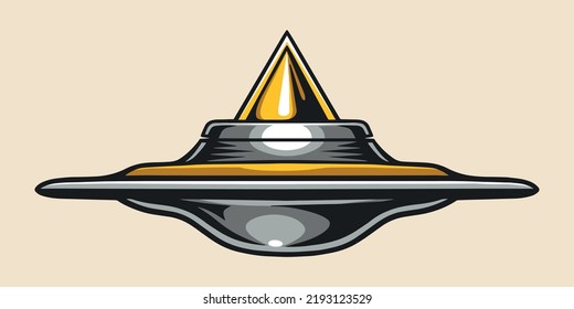 UFO Aliens Vintage-Emblem bunter futuristischen und mystischen fliegenden Untertasse Martians für paranormales Raumschiff Vektorgrafik