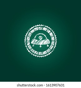 ufo with aline inside icon inside chalk emblem