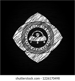 ufo with aline inside icon with chalkboard texture