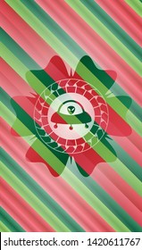 ufo with aline inside icon inside christmas colors badge.