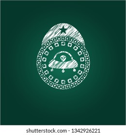 ufo with aline inside icon drawn chalk emblem, retro style, chalk or chalkboard texture