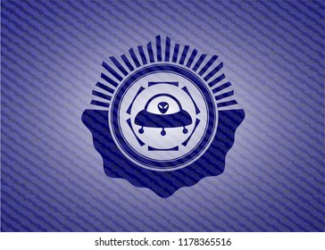 ufo with aline inside icon inside emblem with jean texture