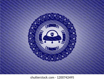 ufo with aline inside icon inside emblem with denim high quality background