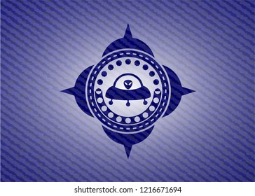 ufo with aline inside icon inside emblem with jean background